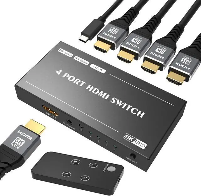 Main image of ESTONE HDMI 2.1 Ultra 8K HD 4in 1out Switcher with Remote Control,8K@60Hz 4K@120Hz High Speed 48Gbps Switcher Converter Compatible with Xbox X PS5