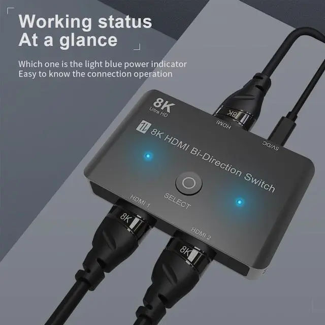 Alt view image 5 of 7 - 8K HDMI Switcher,ESTONE 4K 120hz HDR Aluminum Bi-Directional Switch Splitter 2 in 1 Out or 1 in 2 Out, Support High Speed 48Gbps 8K@60Hz, for PS5, Xbox Series X , Apple TV, Samsung TV LG TV