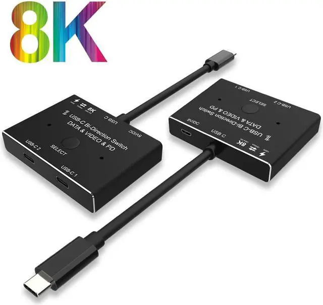 Main image of USB-C Switch 2 in 1 Out/1 in 2 Out Upgrade Version Supports 4K@120Hz 8K@30Hz Video / 10Gbps Data Transfer Compatible with Thunderbolt Device, Black