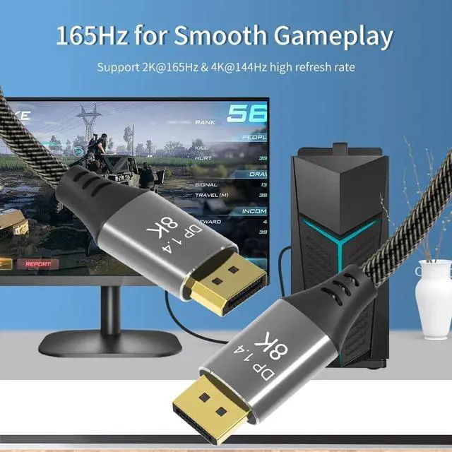 Alt view image 4 of 7 - 8K DisplayPort Cable 1.4, ESTONE DP Cable 6.6ft8K@60Hz, 2K@240Hz, 4K@144Hz, 32.4Gbps, Display Port to Display Port Cable 1.4 (DP to DP Cable) Compatible for Gaming Laptop TV PC Computer Monitor