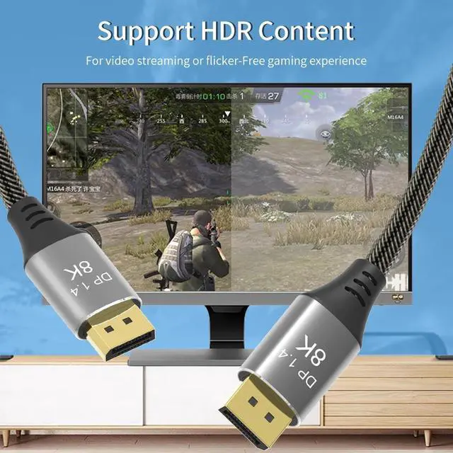 Alt view image 5 of 7 - VESA Certified DisplayPort Cable 1.4, ESTONE 8K DP Cable 16.4FT (8K@60Hz, 4K@144Hz, 1080P@240Hz) HBR3 Support 32.4Gbps, HDCP 2.2, HDR10 FreeSync G-Sync