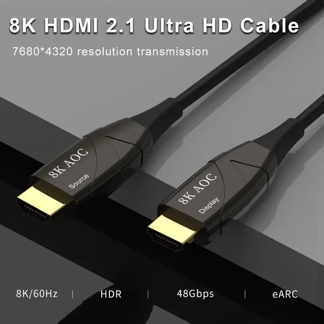 Alt view image 2 of 7 - 8K Fiber Optic HDMI Cable 16ft,ESTONE AOC Fiber HDMI 2.1 Cable Supports 8K@60Hz, 4K@120Hz, 48Gbps, eARC, HDR10, 4:4:4 Compatible with Apple TV / PS5 / RTX 3090/3080 and More
