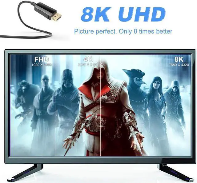 Alt view image 6 of 7 - 33FT Fiber 8K 4K DisplayPort Cable( In Wall ), ESTONE DP 1.4 HBR3 8K@60Hz 4K@144Hz High Speed 32.4Gbps Optical Fiber Slim and Flexible DP to DP Cable