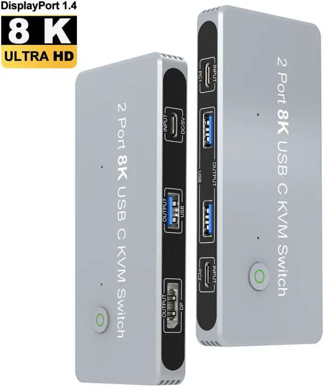 Main image of 8K USB-C 8K KVM Switch,ESTONE 2PC Share One 8K DP 1.4 DisplayPort Monitor and USB Mouse Keyboard Printer Support 8K@60Hz 4K@144Hz, 2in 4out Video Converter
