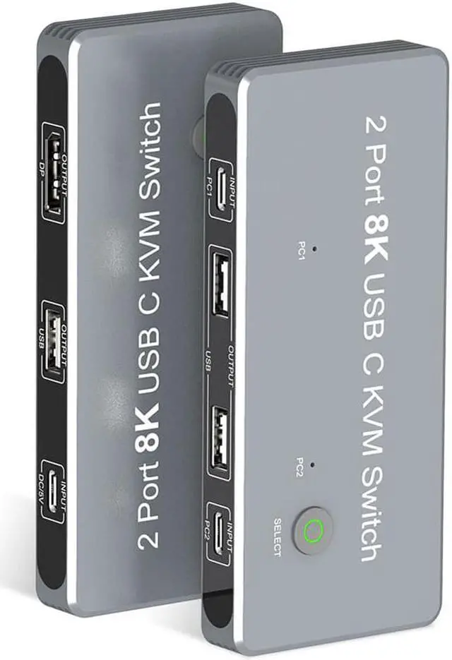 Main image of ESTONE USB-C 8K KVM Switch DP 1.4 2xUSB-C PC to One DisplayPort Monitors 8K@60Hz 4K@144Hz 3X USB2.0 Sharing Mouse Keyboard Printer 2in 4out Converter Compatible with Thunderbolt 3/4