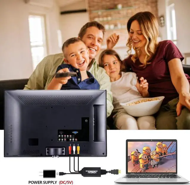 Alt view image 6 of 7 - ESTONE HDMI to RCA Converter, HDMI to RCA Cable Adapter, 1080P HDMI to AV 3RCA CVBs Composite Video Audio Supports NTSC for PC, Laptop, HDTV, DVD, VHC VCR