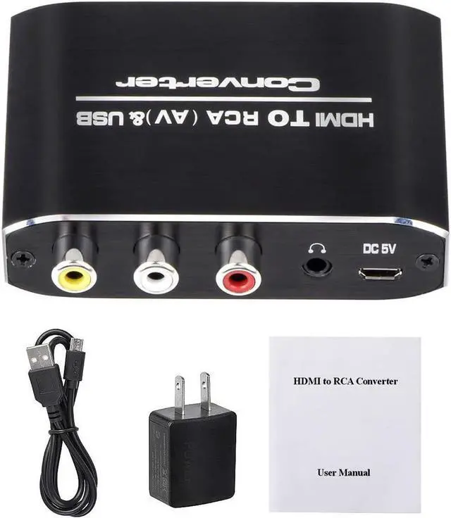 Alt view image 7 of 7 - HDMI to AV/RCA Converter with 3.5mm Aux Audio, 1080p HDTV HDMI to Composite RCA Audio Video A/V CVBS Adapter Converter Box with Power Adapter, High-end Metal Box
