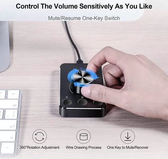 Alt view image 4 of 7 - USB Volume Control Knob, Multimedia Controller Knob with Metal Mute Button, Play/Pause/Back/Forward Function, Dual USB & Type-C Input, audio controller Compatible with Win7/8/10/11/MAC
