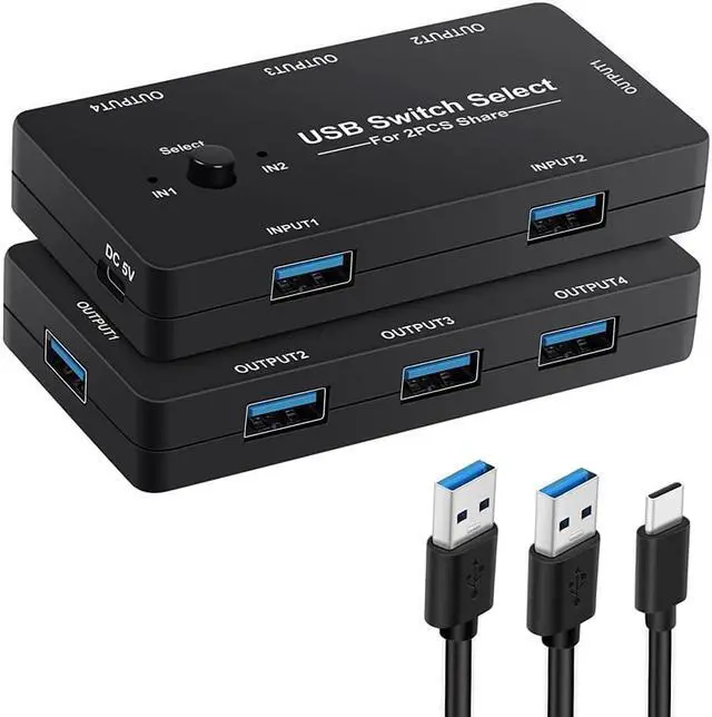 Main image of USB Switcher Selector 2 Computers Sharing 4 USB Devices KVM Switch Hub Adapter for Keyboard Mouse Printer Scanner U-Disk, Hard Drives, Headsets, KVM Console Box Compatible with Mac/Windows/Linux