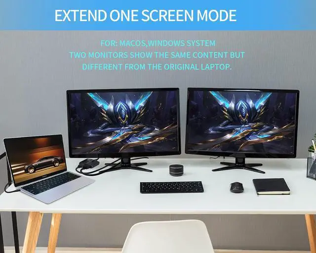Alt view image 4 of 7 - USB C to Dual HDMI Adapter 4K @60hz,ESTONE Type C to HDMI Converter with 3.5mm Audio Jack for MacBook Pro Air 2020/2019/2018,LenovoYoga 920/Thinkpad T480,Dell XPS 13/15,etc