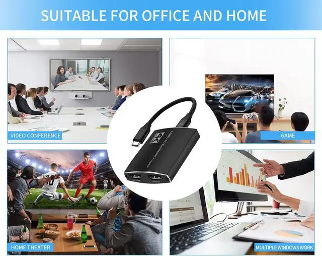 Alt view image 7 of 8 - USB C to Dual HDMI Adapter, Type C to HDMI Dual Monitor Converter 4K@60Hz with Power Delivery, 3.5mm Audio Jack, Compatible with MacBook Pro/Air,Nintendo Switch,Dell XPS 13/15,HP,More USB C Device