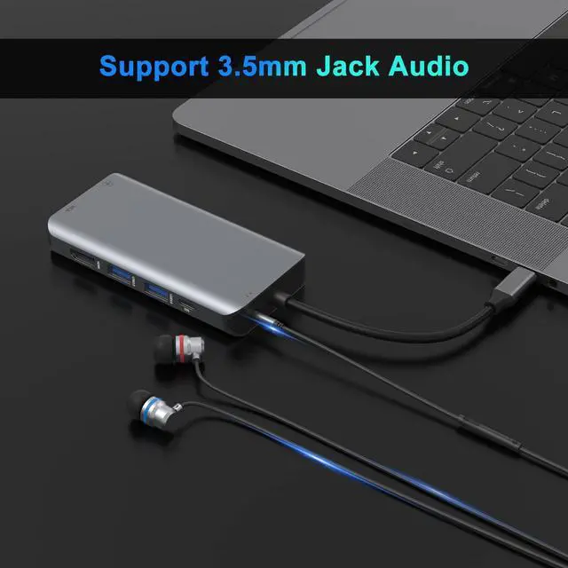 Alt view image 7 of 7 - USB C Docking Station,ESTONE 10 in 1 Display Laptop Multiport Adapter Hub with HDMI+VGA+Ethernet+3USB3.0+SD/TF+USB C PD+Audio for MacBook Pro/Air/Dell/HP/Lenovo/Thinkpad More Type-C Laptop