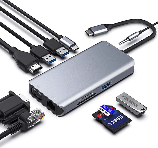 Main image of USB C Hub, Type C Adapter,ESTONE 10-in-1 Dongle with Gigabit Ethernet, 4K@30Hz HDMI, VGA, 3 USB3.0, SD/TF Card Reader, Audio, USB-C PD 3.0, Compatible for MacBook Air Pro and Other Type C Laptops