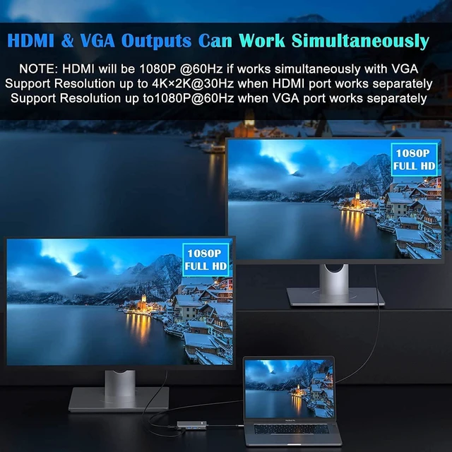 Alt view image 3 of 8 - USB C Hub,ESTONE Multiport Adapter USB C Dongle for MacBook Pro, 10 in 1 USB C to HDMI Adapter with Gigabit Ethernet VGA PD Port 3 USB 3.0 SD/TF Card Reader and 3.5mm Audio for Type C Laptops and More