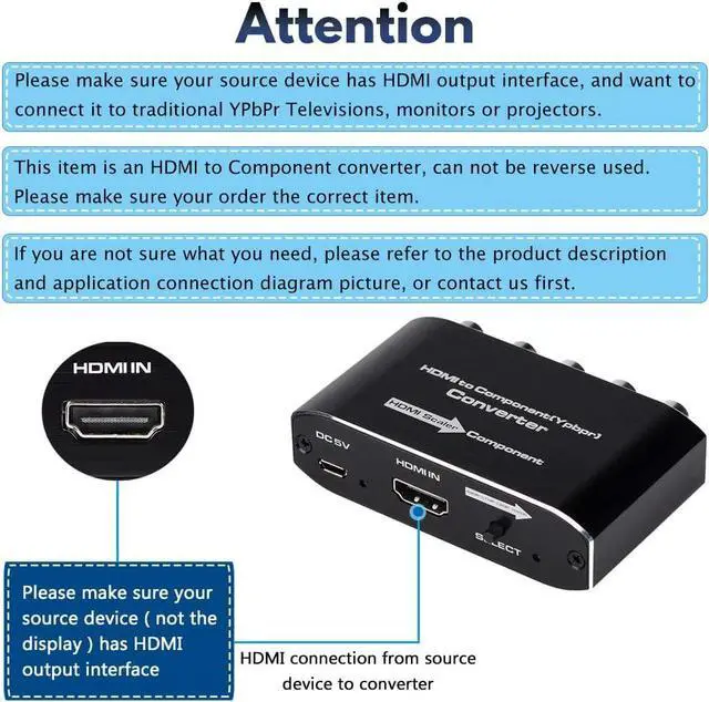 Alt view image 4 of 8 - HDMI to Component Video Converter,ESTONE HDMI to Ypbpr Scaler HDMI Input to Component Video + R/L Audio Output Converter Adapter Support 1080p for PS3,DVD(Aluminum)