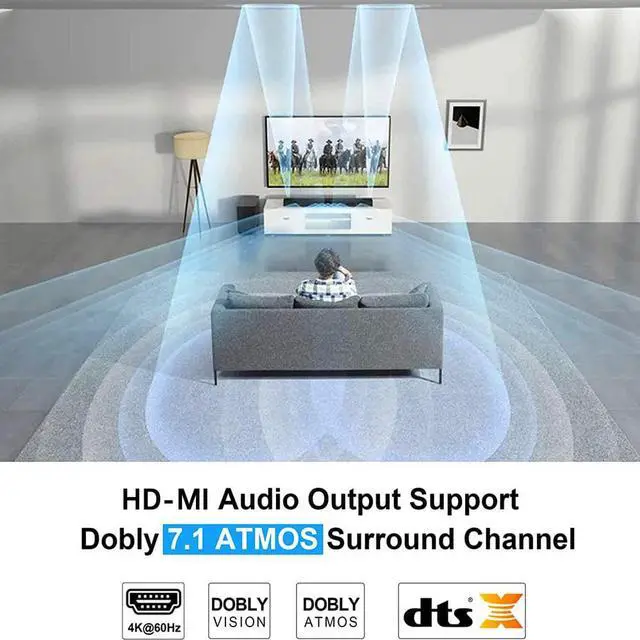 Alt view image 6 of 8 - ESTONE 4 Port 4K HDMI Switch with Optical & 3.5mm AUX Audio Out, 4 in 1 Out HDMI 2.0 4K@60Hz HDMI 2.0b Audio Extractor Splitter with Remote, Support ARC, HDR, HDCP 2.2, 18Gbps, Dolby Vision