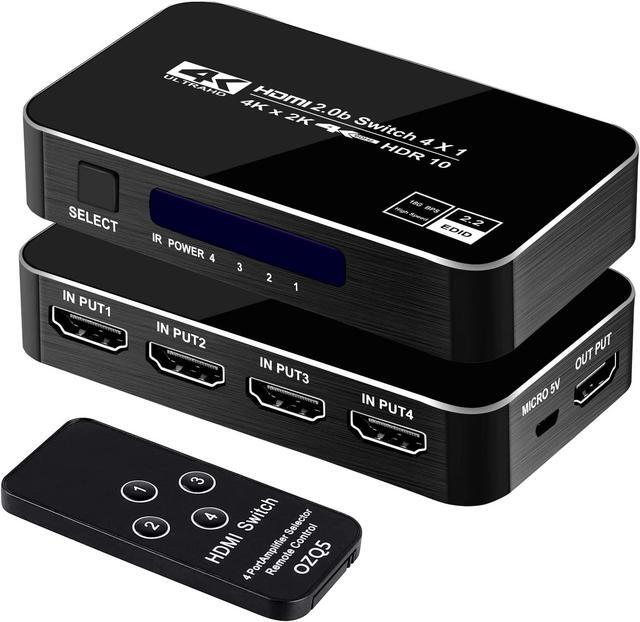 4K 60Hz 4x1 HDMI Switch - 4 Port HDMI 2.0 Switcher With Remote For PS5, Xbox, Fire Stick