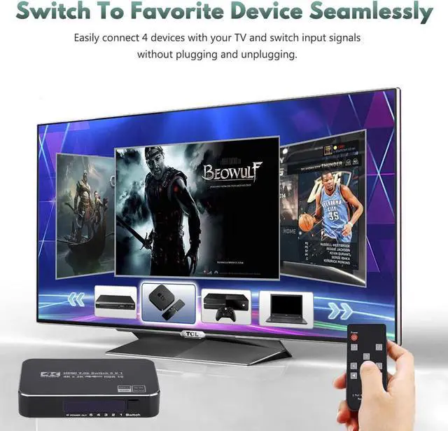 Alt view image 4 of 7 - 4K@60Hz 5 Port HDMI Switch, 5 in 1 Out HDMI Switcher Selector Support HDR & HDCP 2.2 & Full 3D with IR Remote Control for Nintendo Switch,Xbox PS5/PS4,Fire Stick,Roku,Apple TV