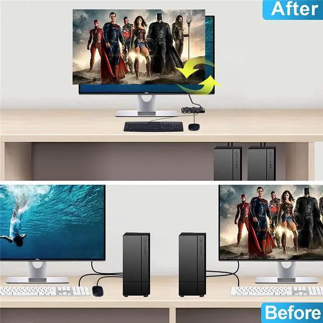Alt view image 4 of 7 - ESTONE 8K@60Hz 4K@120Hz HDMI 2.1 KVM Switch with USB 3.0 2 in 1 Out, 2 Port KVM Switch for 2 Computers 1 Monitor, 2 PCs Share 1 Set of Keyboard, Mouse, Printer for Mac, Windows