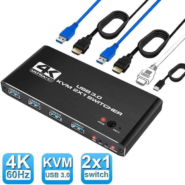 Main image of ESTONE 4K HDMI2.0 KVM Switch 2 in 1 Out HD Switch USB Keyboard Mouse Sharing 4USB3.0 Port Device for Computer, PC, Laptop, Desktop, Monitor, Printer, Keyboard, Mouse Control