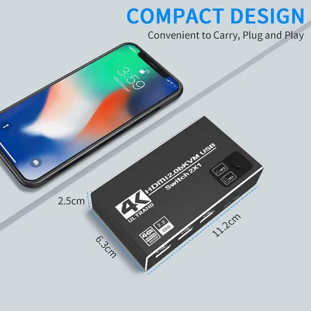 Alt view image 6 of 8 - ESTONE USB HDMI 2.0 Switch 4K 2 in 1 Out HDMI Switcher 3USB Port Support 4K 60Hz 2K 120Hz HDCP 2.2 Ultra HD 3D For 2PC Share 1 Monitor and 3 USB Port for Keyboard, Mouse, Printer