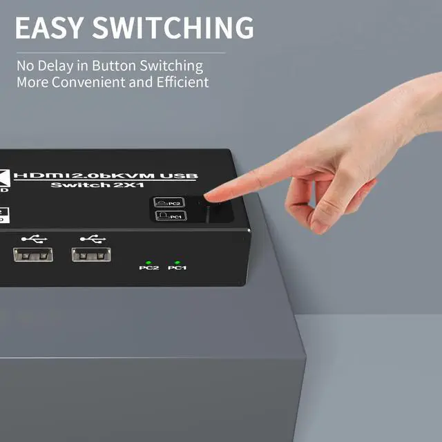 Alt view image 4 of 8 - ESTONE USB HDMI 2.0 Switch 4K 2 in 1 Out HDMI Switcher 3USB Port Support 4K 60Hz 2K 120Hz HDCP 2.2 Ultra HD 3D For 2PC Share 1 Monitor and 3 USB Port for Keyboard, Mouse, Printer