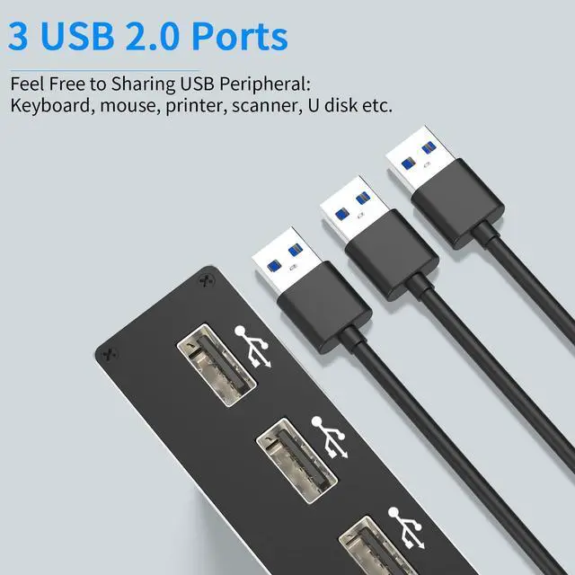 Alt view image 5 of 8 - ESTONE 4K USB KVM Switch, 2 in 1 Out, UHD 4K@60Hz, 3 USB Hub, One Key Button Switch, Compatible with Most Keyboards and Mouse, 2 Computers Share 1 Monitor