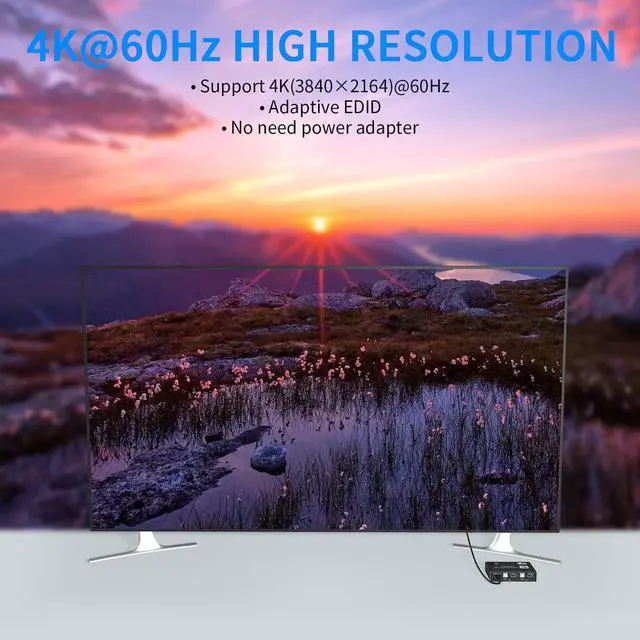 Alt view image 2 of 7 - ESTONE 4K@60Hz USB HDMI KVM Switch, 2 in 1 Out,for 2PC Share 1 Monitor and 3 USB Port Support 4K@60Hz, HDMI2.0b, HDCP2.2 YUV:4:4:4 ,One-button Switch