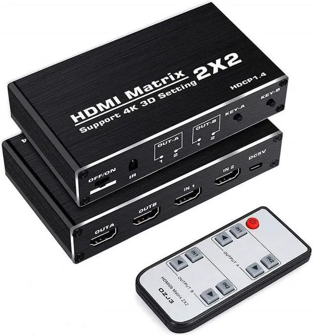 Main image of ESTONE 4K@60Hz HDMI Matrix 2 in 2 Out, 2 X 2 Switcher with HDR, HDMI 2.0b, HDCP 1.4 , 3D,1080P,YUV 4:2:0 and IR Remote (OZJ3)