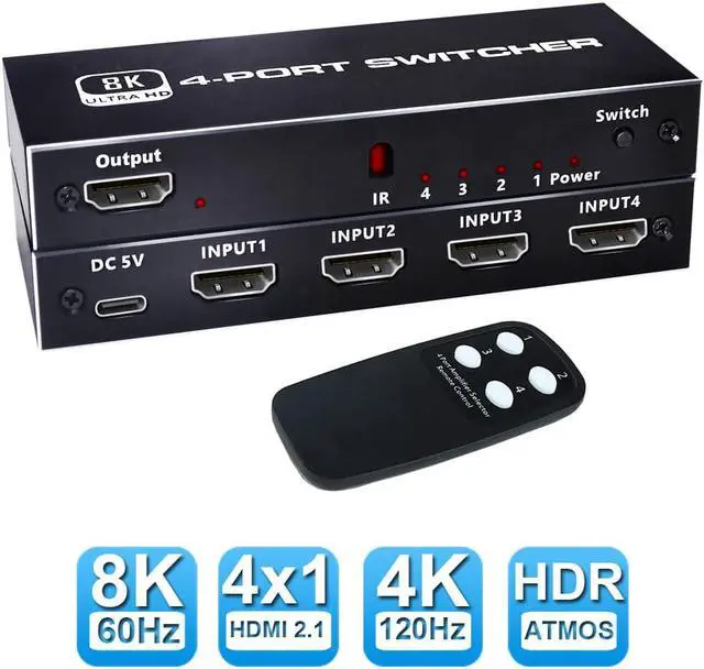 Main image of 8K HDMI 2.1 Switch, ESTONE 4X1 HDMI Switch with IR Remote Control, 4K @120hz HDMI Switcher Box 8K@60Hz/4K@30Hz, 48Gbps, Support for Nintendo Switch PS4/PS5, Xbox 360/One Fire tv Stick