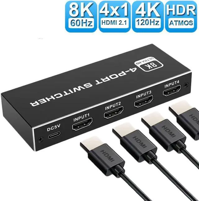 Main image of 8K@60Hz HDMI 2.1 Switch, 4K@120Hz HDMI Switch 4 in 1 Out, 4 Ports HDMI Switcher Selector, Support 1080P@240Hz, 48Gbps High Speed for PS5, Xbox, Fire Stick, Roku, UHD Monitor Projector
