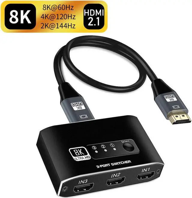 Main image of HDMI Switch 8K 60Hz, ESTONE HDMI 2.1 Switcher 3 in 1 Out, 3 Port HDMI Selector Box Support HDCP 2.3 HDR10 3D 48Gbps for Xbox PS4 Roku HDTV Monitor, with 3.9FT HDMI Cable