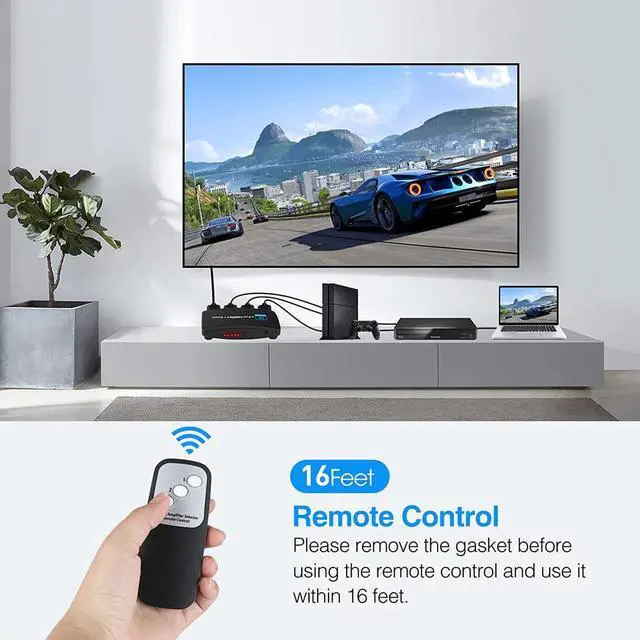 Alt view image 4 of 7 - HDMI 2.1 Switch 8K, 4K@120Hz/8K@60Hz HDMI Switcher with Remote Control, 3 in 1 Out, HDCP2.3 YUV 4:4:4/RGB 4:4:4(Dolby Vision/Atmos),Dynamic HDR ,VRR for PS5/PS4/Xbox/Roku/Apple TV