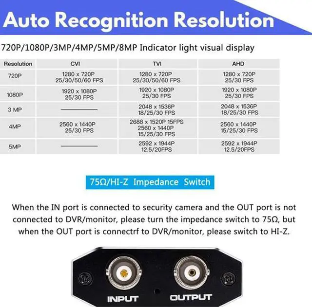 Alt view image 6 of 7 - ESTONE TVI/CVI/AHD to HDMI Converter, Full HD 4K 720P/ 1080P/ 3MP/ 4MP/ 5MP/ 8MP BNC to HDMI Video Adapter, Convert TVI CVI AHD CVBS BNC Video Signal to HDMI for Monitor HDTV DVRs