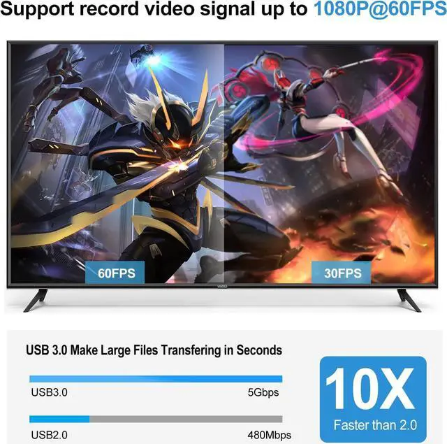 Alt view image 2 of 8 - Capture Card 1080p 60fps, 4K@60Hz HDMI Video Game Capture Card to USB3.0/USB-C with Microphone & HDMI Loop-Out, Low Latency Record Broadcast Live Streaming Compatible with Nintendo/PS4/PS5/Xbox One