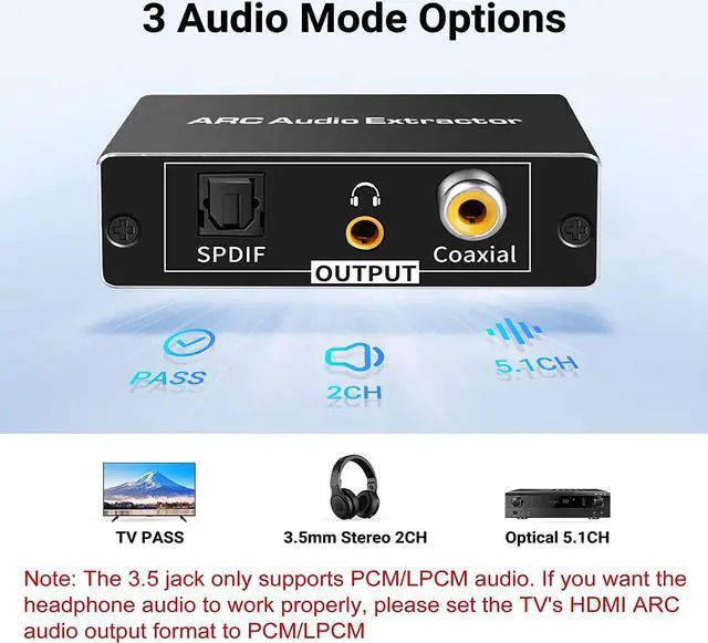 Alt view image 6 of 7 - ESTONE 192KHz HDMI-compatible Audio ARC Extractor HDMI-compatible ARC To Toslink + Coaxial + 3.5mm Converter Audio Return Channel Adapter