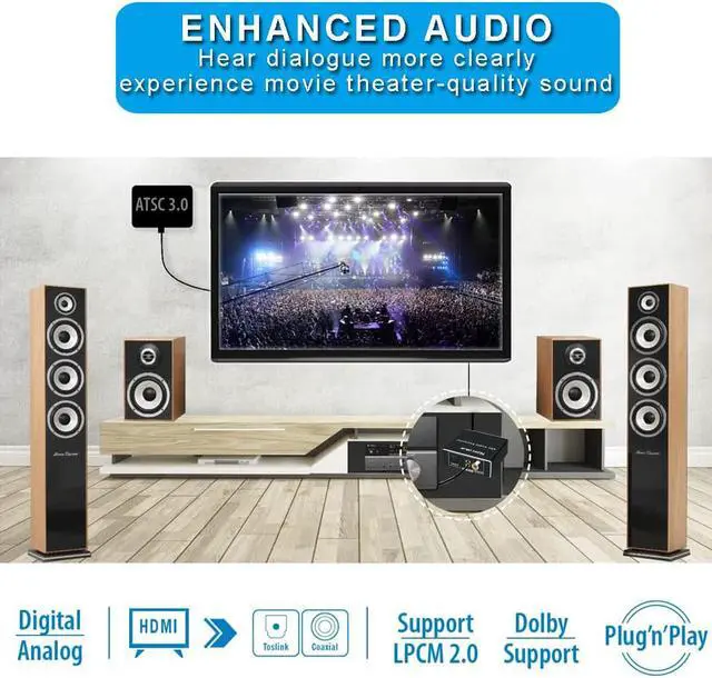 Alt view image 3 of 7 - ESTONE 192KHz HDMI-compatible Audio ARC Extractor HDMI-compatible ARC To Toslink + Coaxial + 3.5mm Converter Audio Return Channel Adapter