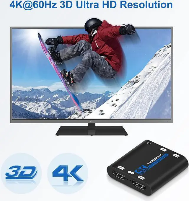 Alt view image 3 of 7 - ESTONE HDMI Splitter 1x2 with 3.5mm Jack audio out, 1 in 2 Out Audio Video Distributor Box, HDMI 2.0b, HDCP 2.2, HDR, Support 4K@60Hz Ultra HD 3D for PS4, Xbox, Blu-ray Players (OZF6-1)