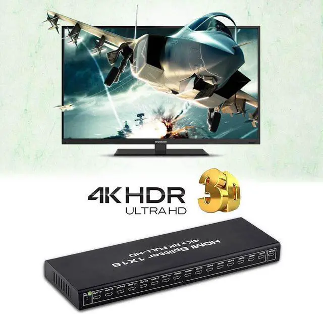 Alt view image 4 of 7 - HDMI Splitter 1 in 16 Out 4K @ 30Hz 1x16 Powered HDMI Splitter Duplicate Mirror Supports 4K 3D Full HD 1080P for Xbox, PS16 PS16 Fire Stick Blu Ray Apple TV HDTV (1 Source to 16 Displays)