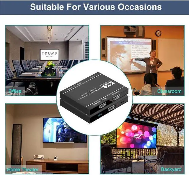 Alt view image 7 of 7 - 4K@60Hz HDMI Splitter 1 in 2 Out - 1x2 HDMI Display Duplicate/Mirror - 4K @ 30Hz (One Input To Two Outputs) - Support HDMI Audio Output) - 4Kx2K@60Hz 3D, HDCP2.3, HDR, EDID, Doby Atmos