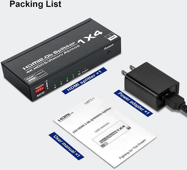 Alt view image 7 of 7 - ESTONE 4K@60Hz HDMI Splitter 1 in 4 Out, HDMI Splitter 1 to 4 Amplifier Support EDID, 3D, HDCP2.2, HDR, 4K@60Hz, 1080P@144Hz, RGB 8:8:8, Dolby for Xbox PS4 PS3 Fire Stick Roku Blu-Ray Player Apple TV