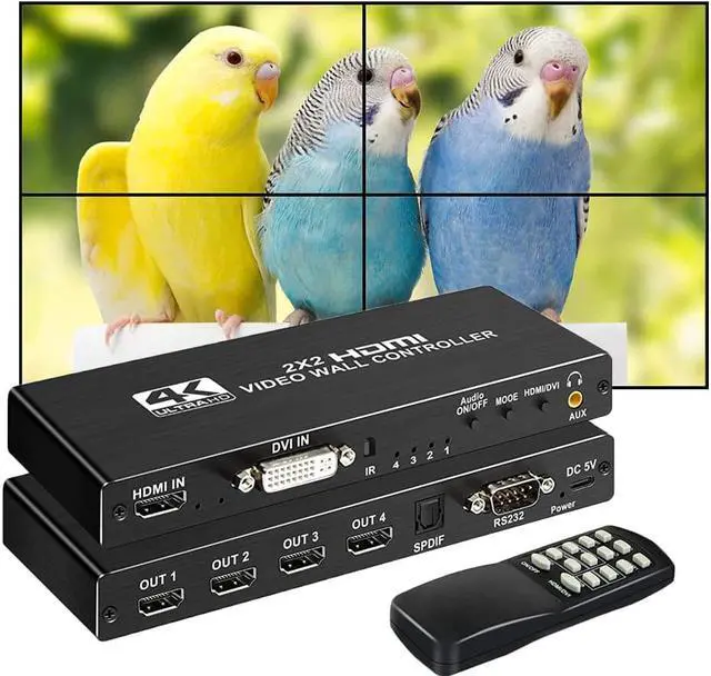 Main image of Video Wall Controller 2x2, Support 1080P@60Hz HDMI Output and Input for 4 TV Splicing Display & 8 Display Modes -1x2, 1x3, 1x4, 2x2, 4x1, 3x1, 2x1