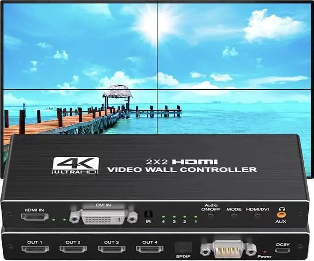 Main image of 2x2 HDMI Video Wall Controller, 1080P@60Hz HDMI DVI TV Wall Processor, 1080P HDMI Video Image Processor, HDMI & DVI Input with RS232, 180 Degree Rotate,Support 2x2 1x2 1x3 1x4 2X1 3x1 4x1