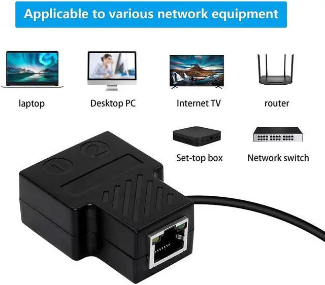 Alt view image 3 of 8 - 1 to 2 Port RJ45 Network Ethernet Adapter Splitter, Ethernet Splitter 1 Female to 2 Female LAN Ethernet Splitter Adapter with USB Power Cable Suitable Super Cat5,Cat5e,Cat6,Cat7