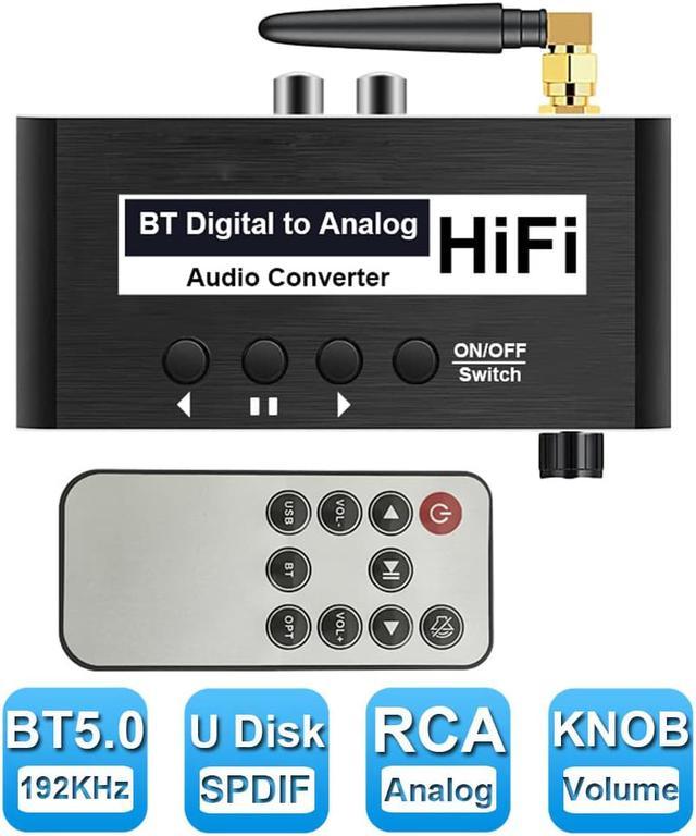 DAC 192KHz Digital to Analog Audio Converter, DAC Digital SPDIF Optical to  RCA+3.5mm Converter, USB & Bluetooth Toslink Optical to 3.5mm Adapter for  PS4 HD DVD Home Cinema Systems 