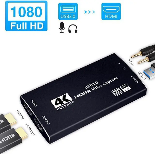 Main image of Capture Card, Audio Video Capture Card with Microphone 4k@60hz HDMI Loop-Out, 4K@30fps 1080p60fps Video Recorder for Gaming/Live Streaming/Video Conference, Support HDR, EDID, HDCP2.2
