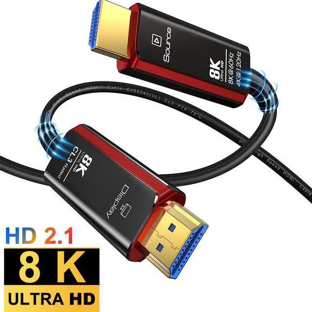 Main image of 8K Fiber Optic HDMI Extra Long CL3 Cable 33ft 8K 60Hz HDMI 2.1 Supports 8K@60Hz, 4K@120Hz, Dynamic HDR, eARC Compatible with MacBook Pro PS5 Xbox Series X Apple TV, (Black+Red)