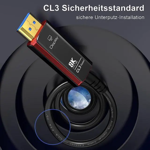 Alt view image 2 of 7 - 8K HDMI 2.1 Fiber Optic Cable 100Feet 4K 120Hz 8K 60Hz 48Gbps Dynamic HDR10 / eARC/HDCP 2.3 Compatible with RTX 3080 3090 Xbox Series X PS5 LG C9 Samsung Q90T TCL Sony (Black+Red)