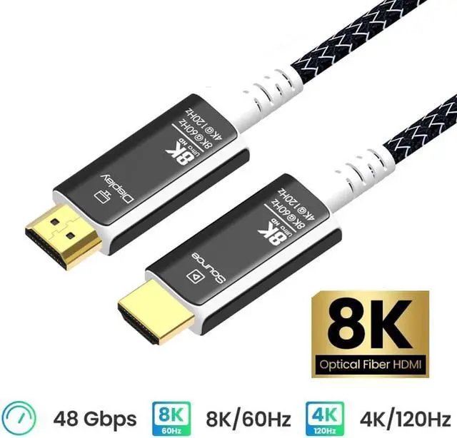Main image of 8K HDMI Cable Fiber Optic HDMI 2.1 Braided Nylon 65Feet Ultra High Speed 48Gbps, Supports 8K@60Hz, 4K@120Hz, Dynamic HDR, eARC, Compatible RTX3090, Xbox Series X, PS5, UHD SUHD TV, (Black+White)