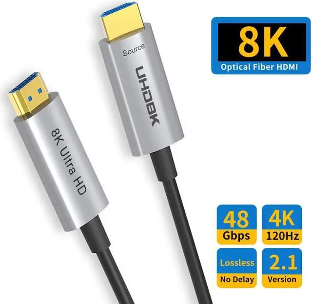 Main image of 33FT 8K HDMI Fiber Optic Long Cable,ESTONE High Speed 48Gbps HDMI2.1 HD Cable -4K@120Hz 8K@60Hz, ARC, CEC, 3D, HDCP 2.2 & 2.3, HDR 10 Compatible with Roku TV/PS5/HDTV/Blu-ray - Silver